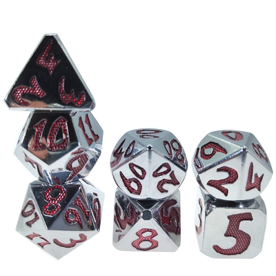 Πολυεδρικό σετ Tiny Metal Dice Red Dice Polyhedral for Dungeons and Dragons Silver Red