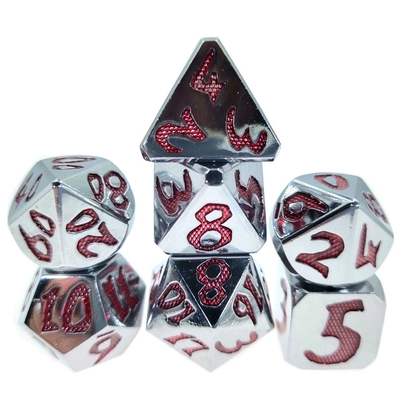 Πολυεδρικό σετ Tiny Metal Dice Red Dice Polyhedral for Dungeons and Dragons Silver Red