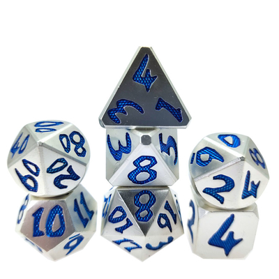 Glow In The Dark Dice Χειροκίνητα Σκαλιστά Πολυεδρικά σετ Ζαριών Ασημί Μπλε
