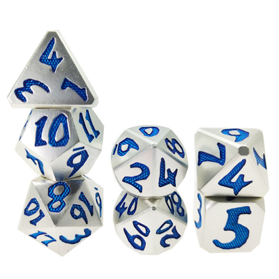 Glow In The Dark Dice Χειροκίνητα Σκαλιστά Πολυεδρικά σετ Ζαριών Ασημί Μπλε