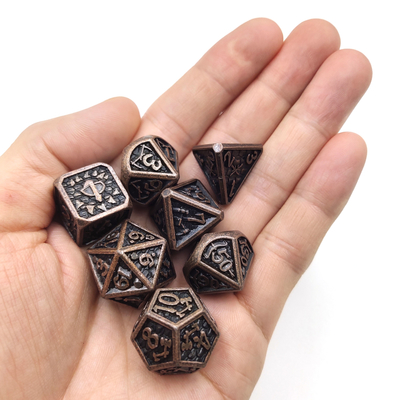 Mini Resin Polyhedral Metal Rpg Dice Set Nontoxic For Collection Cuprum Black and Silver