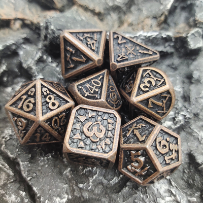 Mini Resin Polyhedral Metal Rpg Dice Set Nontoxic For Collection Cuprum Black and Silver