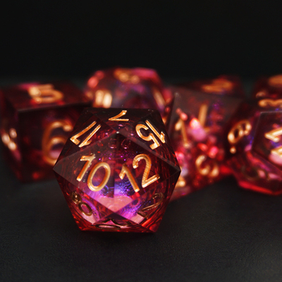 Ερυθρά άμμος ροής υγρή ρητίνη ζάρια σύνολο RPG DND COC τρέχοντας ομάδα