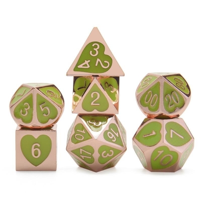 Green Peach Heart Metal Multi -Flag RPG Dice Set Dnd Coc Λούξυ στυλ