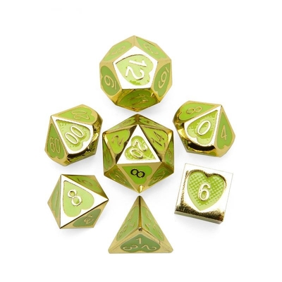 Green Peach Heart Metal Multi -Flag RPG Dice Set Dnd Coc Λούξυ στυλ