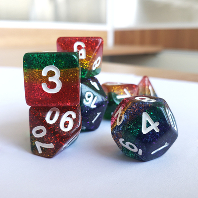 Shin Golden Powder Rainbow Resin Boarding Dice Set Δράκος και μπουντρούμι