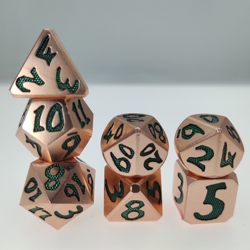 Ποικιλία χρωμάτων Dice Set Polyhedral Sharp Edge Metel Green Nontoxic Metal for Rpg Game